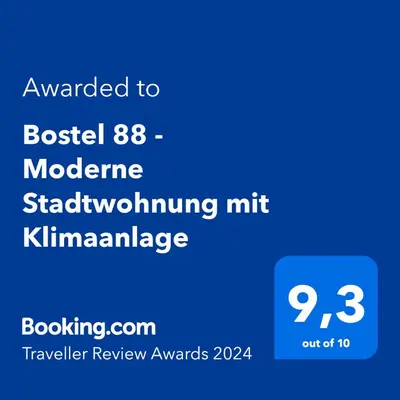 Ein Zertifikat, Auszeichnung, Logo oder anderes Dokument, das in der Unterkunft BOSTEL 88 - Apartment, Altstadt, Klimaanlage, Aufzug, Hunde willkommen ausgestellt ist