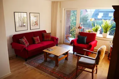Ein Sitzbereich in der Unterkunft Ferienwohnung Illerhues