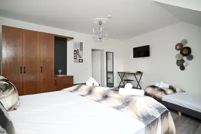 Ein Bett oder Betten in einem Zimmer der Unterkunft Ferienwohnung&Aparts By kispet group hotels in Oberhausen