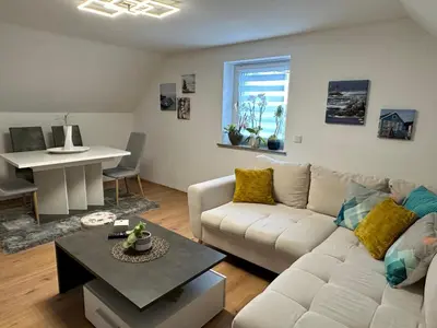 Ein Sitzbereich in der Unterkunft Cozy apartment in Haltern am See