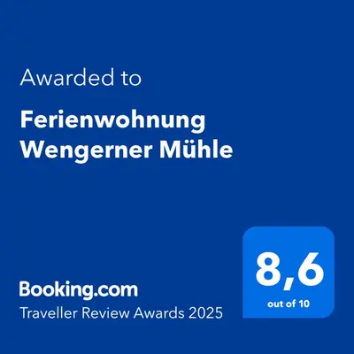 Ein Zertifikat, Auszeichnung, Logo oder anderes Dokument, das in der Unterkunft Ferienwohnung Wengerner Mühle ausgestellt ist