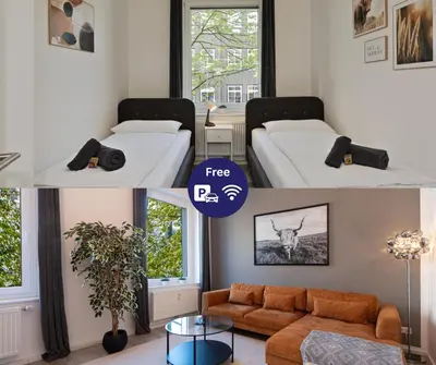 Ein Bett oder Betten in einem Zimmer der Unterkunft Modern und ruhig, mit Garage & PS4, nahe Messe, RÜ und Uniklinik, voll ausgestattete Küche, Bad mit Dusche und Badewanne