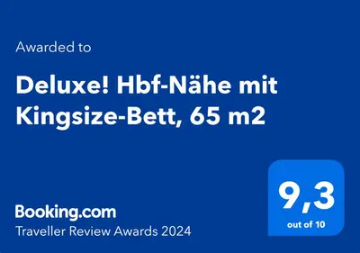 Ein Zertifikat, Auszeichnung, Logo oder anderes Dokument, das in der Unterkunft Deluxe! Hbf-Nähe mit Kingsize-Bett, 65 m2 ausgestellt ist