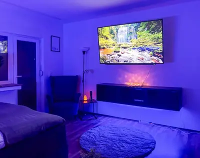 TV/Unterhaltungsangebot in der Unterkunft Relax Oasis with 65 SmartTV, Kitchen and Balcony