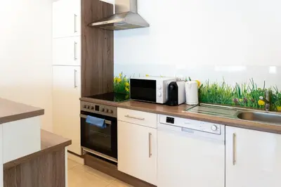 Küche/Küchenzeile in der Unterkunft TOP! Gemütliches Studio-Apartment zentral, WLAN, Küche
