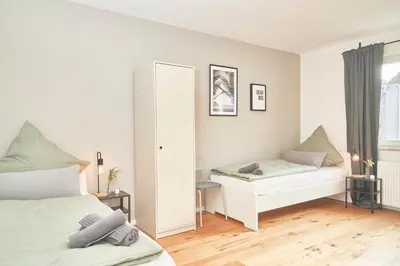 Ein Bett oder Betten in einem Zimmer der Unterkunft Cozy balcony apartment in Essen-Kupferdreh