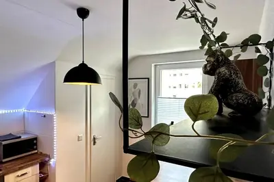 Küche/Küchenzeile in der Unterkunft Schickes 2-Zimmer Appartement Messe Rü Innenstadt