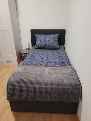 Ein Bett oder Betten in einem Zimmer der Unterkunft Wohnung in Oberhausen: zentral & ruhig, eigener Eingang