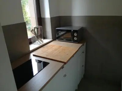 Küche/Küchenzeile in der Unterkunft Gruga Apartment an der Messe