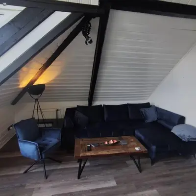 Ein Sitzbereich in der Unterkunft Aussicht auf die Altstadt Lennep