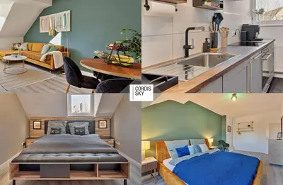 Küche/Küchenzeile in der Unterkunft Zeche trifft Villa Apartments by Cordis Sky für bis zu 4 Personen 5 Minuten zur Messe Essen oder Hauptbahnhof