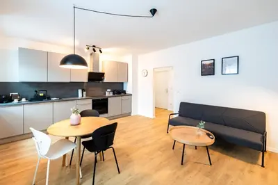 Küche/Küchenzeile in der Unterkunft Glück Auf Appartements Herkulesstrasse Essen