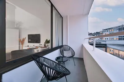Ein Sitzbereich in der Unterkunft Goodliving Apartments Studio mit Balkon & Netflix