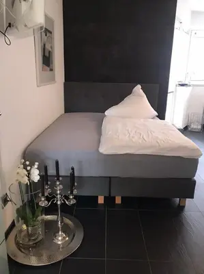 Ein Bett oder Betten in einem Zimmer der Unterkunft Modernes, stilvolles 1-Zimmer Wohnung nahe FernUni