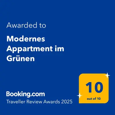 Ein Zertifikat, Auszeichnung, Logo oder anderes Dokument, das in der Unterkunft Modernes Appartment im Grünen ausgestellt ist