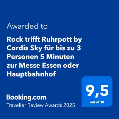 Ein Zertifikat, Auszeichnung, Logo oder anderes Dokument, das in der Unterkunft Rock trifft Ruhrpott by Cordis Sky für bis zu 3 Personen 5 Minuten zur Messe Essen oder Hauptbahnhof ausgestellt ist