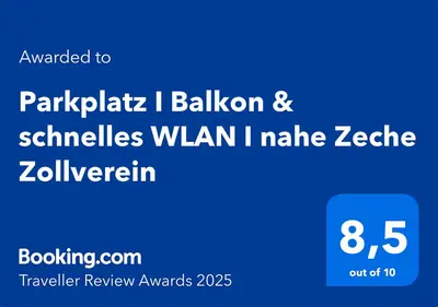 Ein Zertifikat, Auszeichnung, Logo oder anderes Dokument, das in der Unterkunft Parkplatz I Balkon & schnelles WLAN I nahe Zeche Zollverein ausgestellt ist