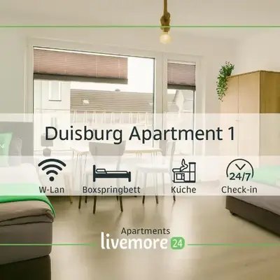 Livemore24 - Apartment 1 in Duisburg WLAN - Smart-TV - 24-7 Check-in und Küche