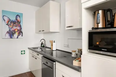 Küche/Küchenzeile in der Unterkunft MOLA Apartments-Apartment im Herdecker Zentrum für 3 Gäste-Gratis Parkplatz-Highspeed WLAN-auch für Langzeit geeignet