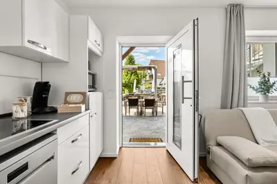 Küche/Küchenzeile in der Unterkunft MOLA Apartments-Apartment im Herdecker Zentrum für 3 Gäste-Gratis Parkplatz-Highspeed WLAN-auch für Langzeit geeignet
