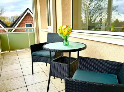Ein Balkon oder eine Terrasse in der Unterkunft Zuhause im Ruhrgebiet 4 mit Balkon