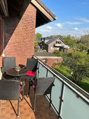 Ein Balkon oder eine Terrasse in der Unterkunft Fewo Stever-Aue