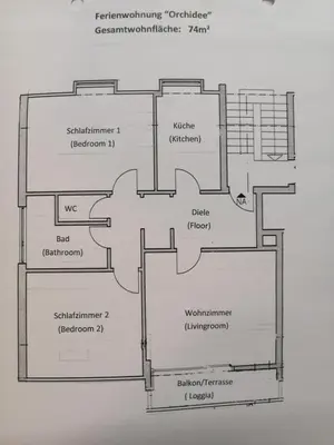 Grundriss der Unterkunft Apartment Orchidee