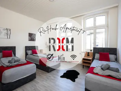 Ein Bett oder Betten in einem Zimmer der Unterkunft Serviceroom24 - Apartment 5 in Recklinghausen WLAN - Smart-TV - 24-7 Check-in und Küche
