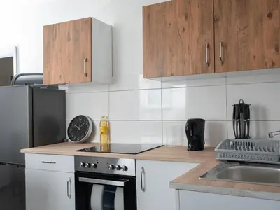 Küche/Küchenzeile in der Unterkunft Serviceroom24 - Apartment 5 in Recklinghausen WLAN - Smart-TV - 24-7 Check-in und Küche