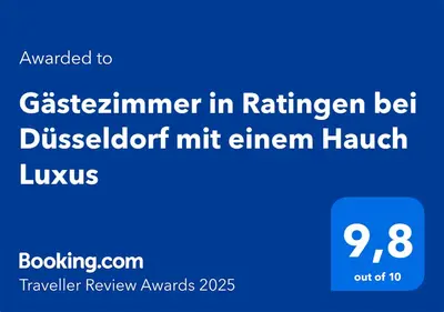 Ein Zertifikat, Auszeichnung, Logo oder anderes Dokument, das in der Unterkunft Gästezimmer in Ratingen bei Düsseldorf mit einem Hauch Luxus ausgestellt ist