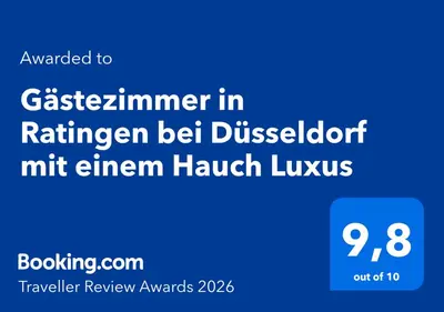 Ein Zertifikat, Auszeichnung, Logo oder anderes Dokument, das in der Unterkunft Gästezimmer in Ratingen bei Düsseldorf mit einem Hauch Luxus ausgestellt ist