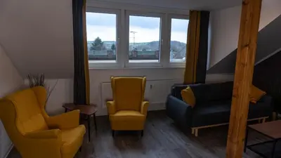 Ein Sitzbereich in der Unterkunft View Apartment