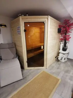 Ein Sitzbereich in der Unterkunft Apartment bei der Palme mit Sauna Möglichkeit