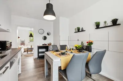 Küche/Küchenzeile in der Unterkunft Stylisches Apartment, 2-5 Personen, Zentral, Nähe Messe