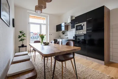 Küche/Küchenzeile in der Unterkunft stayVision FS43 Wohnung 5 - 3 Schlafzimmer - 8 Gäste - 2 Balkone - top WLAN
