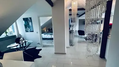 Ein Sitzbereich in der Unterkunft Luxusapartment mit Balkon Nähe Dortmund
