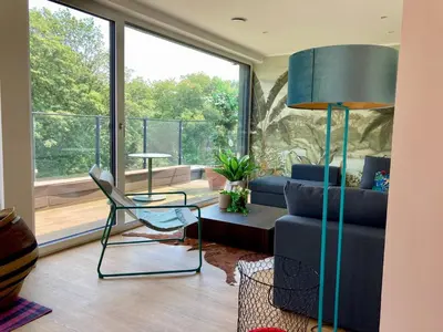 Ein Sitzbereich in der Unterkunft Wunderschöne Ferienwohnung in innovativem Zero-Emissionen Haus