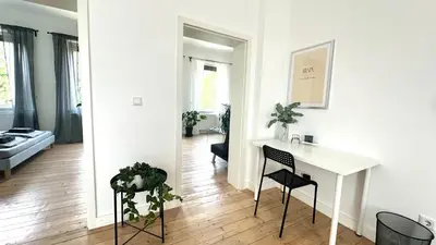 Ein Sitzbereich in der Unterkunft Apartment Savanna im historischen Stadtkern Linn in Krefeld, nähe Düsseldorf Messe, Airport, Parkmöglichkeiten direkt vor dem Haus