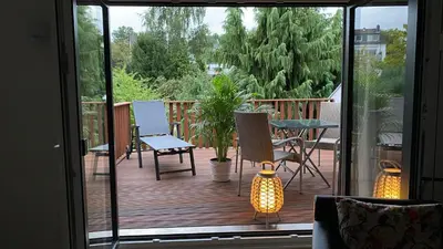 Ein Balkon oder eine Terrasse in der Unterkunft Terrassenwohnung mit Gartenblick