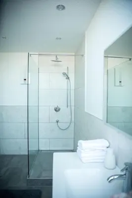 Ein Badezimmer in der Unterkunft Terrassenwohnung mit Gartenblick