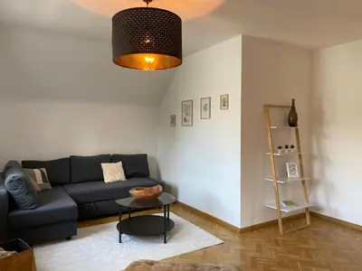 Ein Sitzbereich in der Unterkunft Großzügiger Komfort direkt am Waldrand