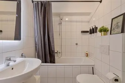 Ein Badezimmer in der Unterkunft Science trifft Helden by CordisSky 15 Minuten zu Fuß vom Hauptbahnhof Essen