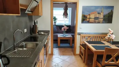 Küche/Küchenzeile in der Unterkunft Ferienwohnung Exoten-Paradies im Garten Seggewiß - Tierfreie Nichtraucherwohnung in Raesfeld, Kreis Borken