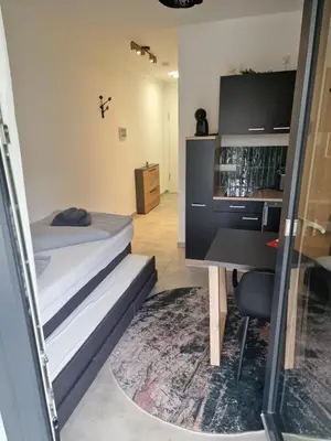 Ein Bett oder Betten in einem Zimmer der Unterkunft Parkside Modernes Studio Appartment