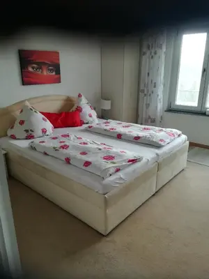 Ein Bett oder Betten in einem Zimmer der Unterkunft Gaestehaus Jagsttalblick