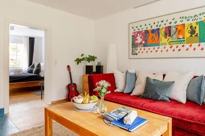 Ein Sitzbereich in der Unterkunft Das blaue Haus allein für Dich!