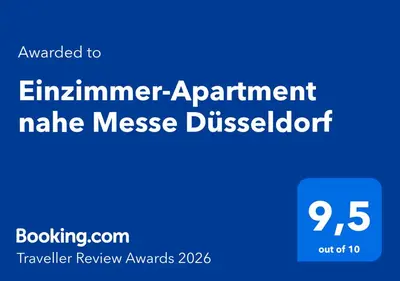 Ein Zertifikat, Auszeichnung, Logo oder anderes Dokument, das in der Unterkunft Einzimmer-Apartment nahe Messe Düsseldorf ausgestellt ist