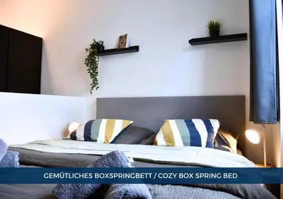 Ein Bett oder Betten in einem Zimmer der Unterkunft RtR Apartment Herne - Für bis zu 2 Personen - Voll ausgestattet - Zentrum - Smart TV - WIFI - Modern