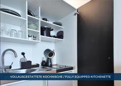 Küche/Küchenzeile in der Unterkunft RtR Apartment Herne - Für bis zu 2 Personen - Voll ausgestattet - Zentrum - Smart TV - WIFI - Modern