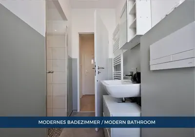 Ein Badezimmer in der Unterkunft RtR Apartment Herne - Für bis zu 2 Personen - Voll ausgestattet - Zentrum - Smart TV - WIFI - Modern